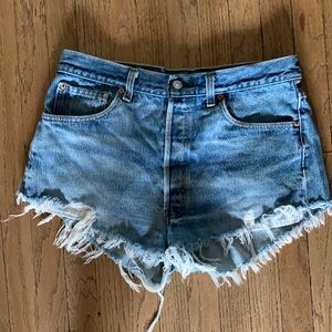 Levi’s 501 button fly distressed jean short shorts